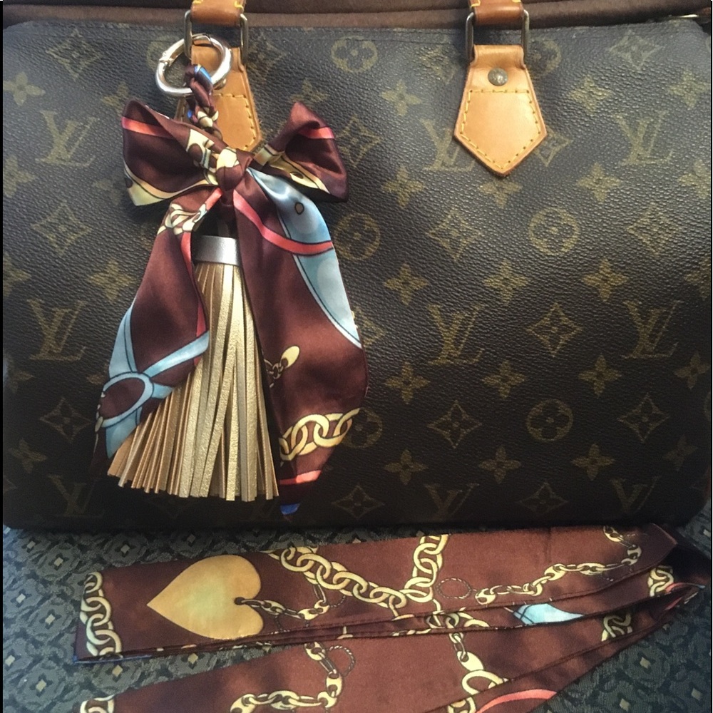Purse scarf braided tassel charm gold clip on bag - Picture 2 of 4